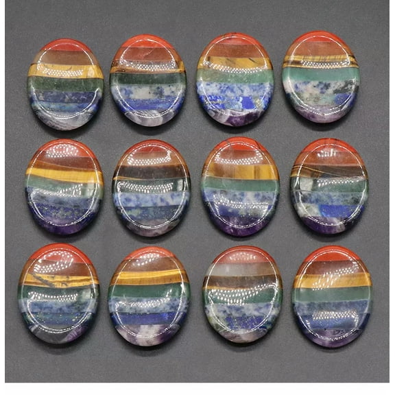 GKNET 5PCS Thumb Worry Stone for Anxiety 7 Chakra Crystals Healing Stones Oval