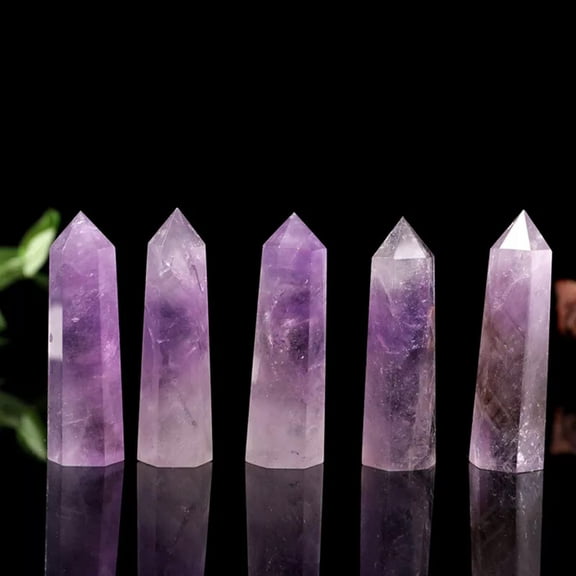 GKNET 5Pcs 60-70mm Natural Amethyst Quartz Crystal Stone Obelisk Point Wand Pillar