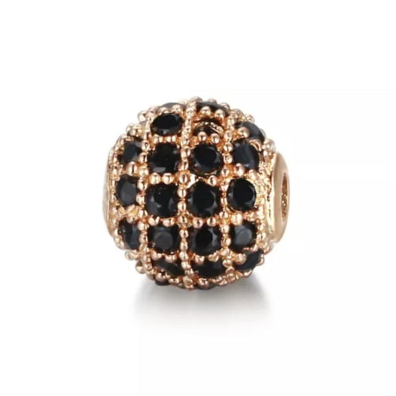 GKNET 5Pcs Copper Micro Pave Grade AAA CZ European Round Spacer Beads For Diy Jewelry-D Black CZ