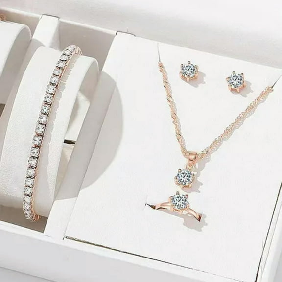GKNET 5Pcs Elegant Crystal Delicate Jewelry Sets For Women Necklace Earrings Ring Bracelet WY4-A2