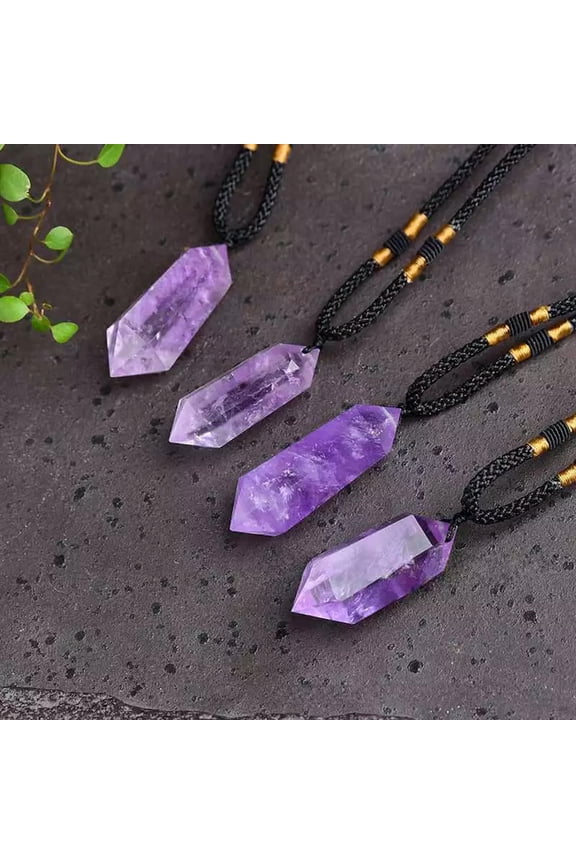 5Pcs Natural Amethyst Quartz Crystal Point Wand Gem Pendant Healing Reiki Amulet