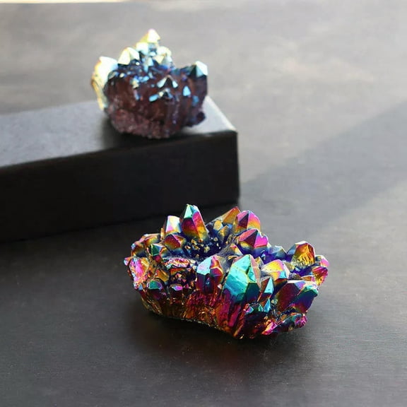 GKNET 5Pcs Natural Aura Rainbow Quartz Crystal Titanium Bismuth Cluster Healing Stone-default