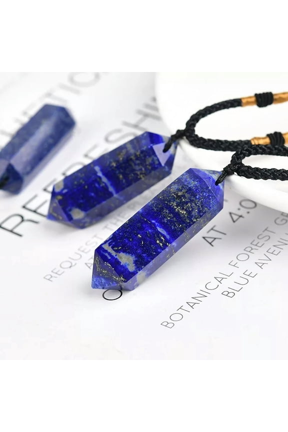 5Pcs Natural Lapis Lazuli Quartz Crystal Point Energy Obelisk Pendant Necklace-default