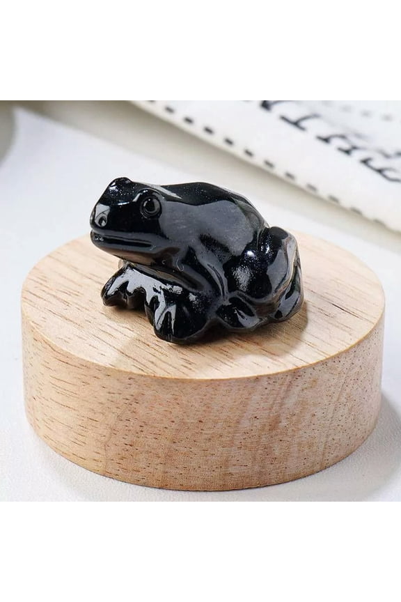 5Pcs Natural Obsidian Quartz Crystal Gem Carved Froggy Mini Lucky Charm Ornament