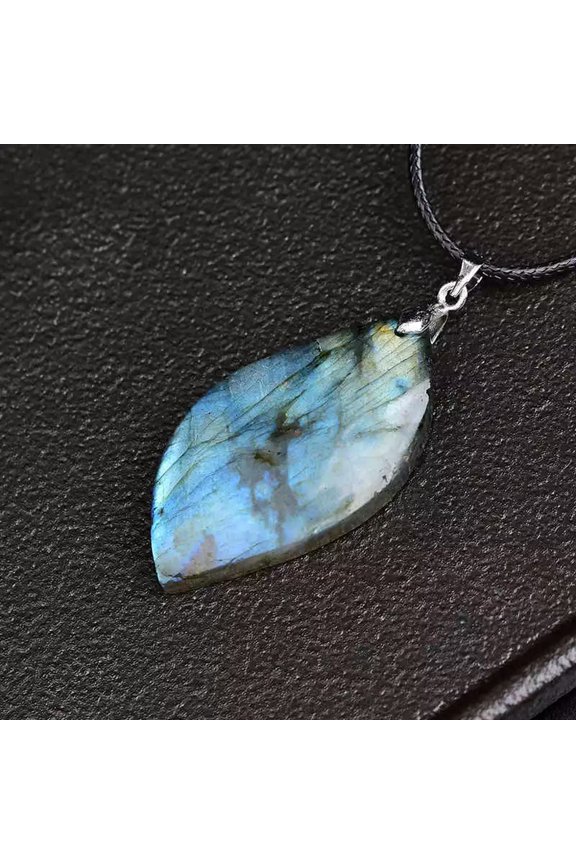 5Pcs Natural Raw Labradorite Quartz Leaves Shaped Rock Pendant Crystal Necklace-default