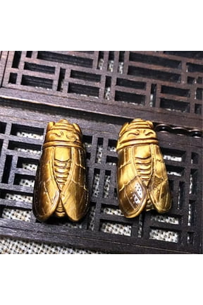 5Pcs Natural Tiger's Eye Quartz Crystal Carved Cicada Healing Stone For Pendant-default