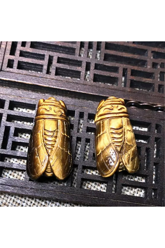5Pcs Natural Tiger's Eye Quartz Crystal Carved Cicada Healing Stone For Pendant-default