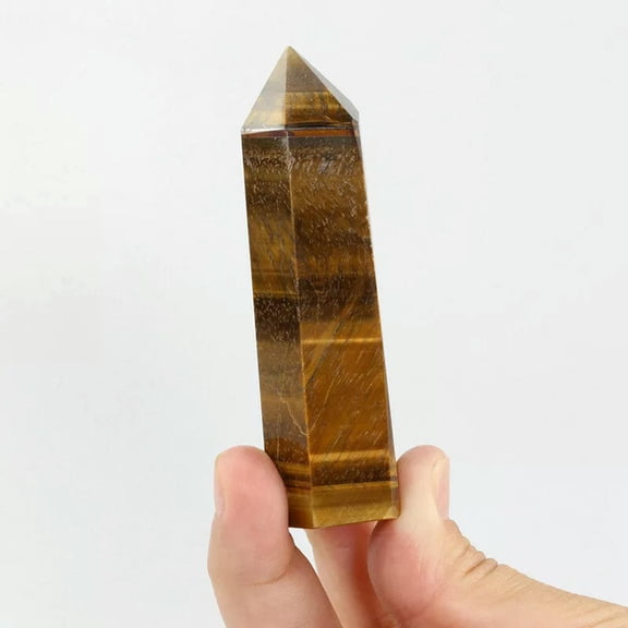 GKNET 5Pcs Natural Tiger's Eye Quartz Obelisk Crystal Point Wand Column Healing Stone-default
