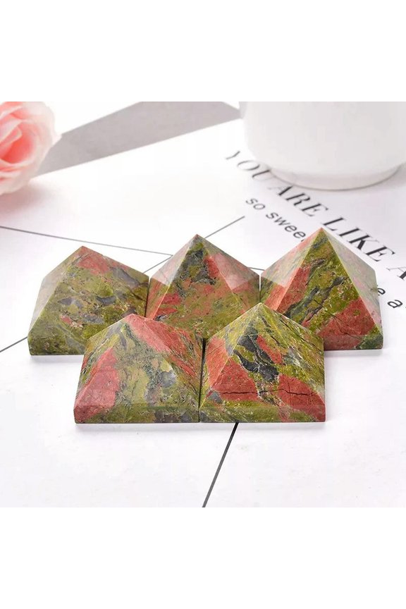 5Pcs Natural Unakite Epidote Quartz Crystal Orgone Pyramid Healing Stone Tower