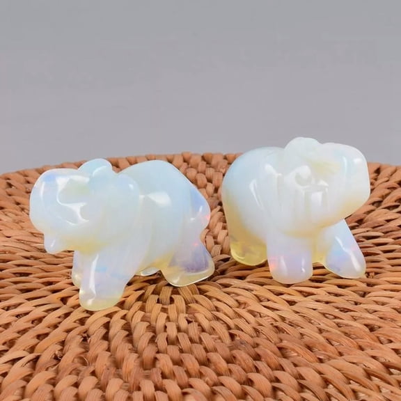 GKNET 5Pcs Natural White Opal Quartz Carved Elephant Crystal Chakra Healing Gemstone-default