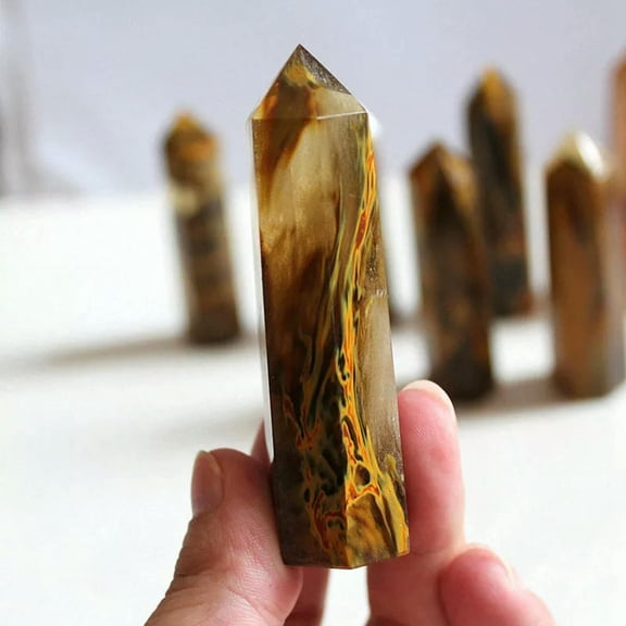 GKNET 5Pcs Natural Yellow Lemurian Citrine Quartz Crystal Point Stone Column Wand Rock-default