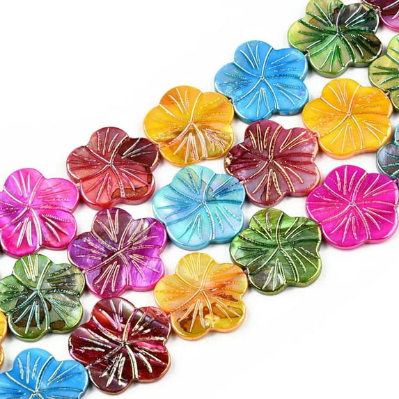 GKNET 5Strands Natural Flower Shell Beads Dyed AB Color Colorful 23~25mm 16pcs/strand