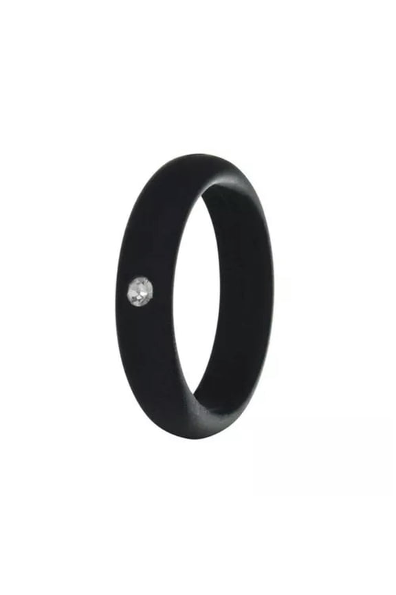 Men Womens Rhinestone Silicone Wedding Ring Band Fashion Delicate Jewelry Rubber Band ➳-black-6