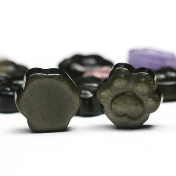 GKNET 5pc Natural Fluorite Carved Mini Cat Footprint Pawprint Quartz Crystal Healing-Gold Obsidian-5PCS