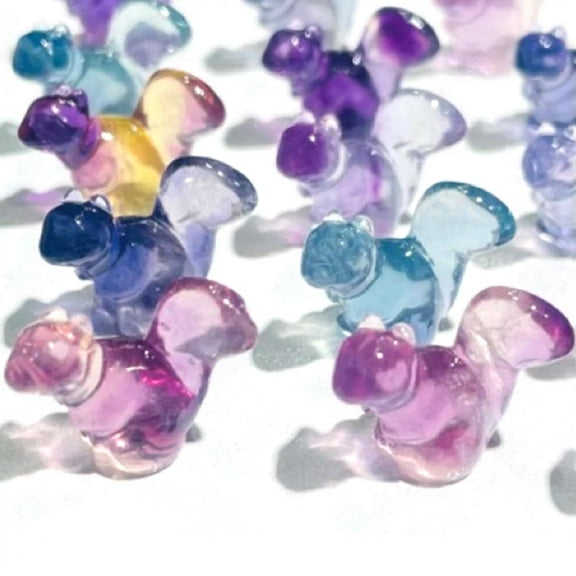 GKNET 5pc Natural Fluorite Carved Mini Squirrel Skull Quartz Crystal Reiki Healing