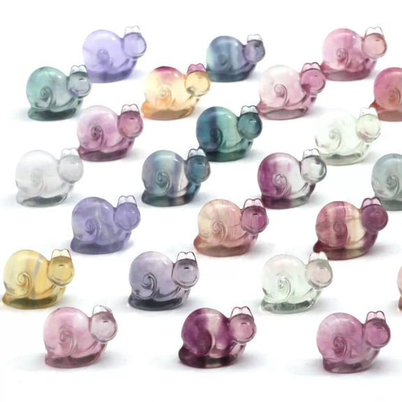 GKNET 5pc Natural Fluorite Hand Carved Mini Snail Quartz Crystal Reiki Healing