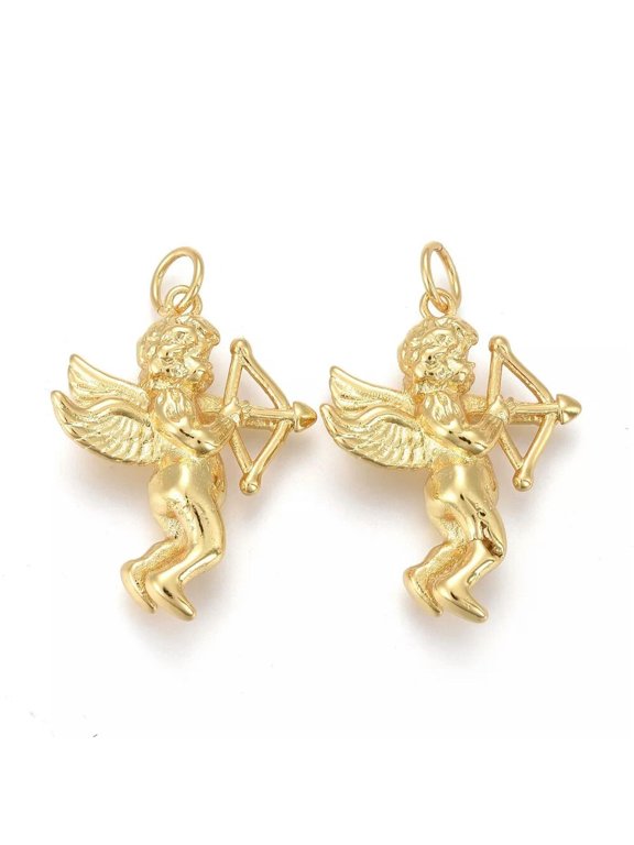 5pcs Brass Pendants Cupid Golden 28x22mm Necklace Arrow Charms Dangle