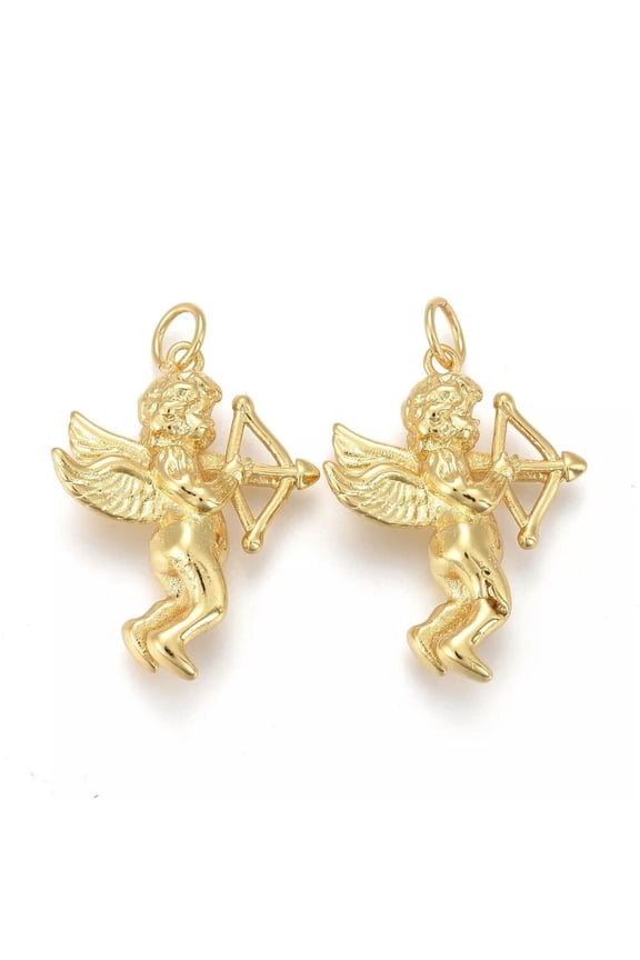 5pcs Brass Pendants Cupid Golden 28x22mm Necklace Arrow Charms Dangle