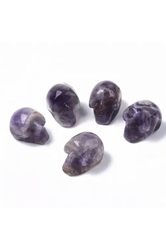 5pcs Natural Mixed Gemstone Beads Skull Halloween Theme 18~20mm No Hole-Amethyst