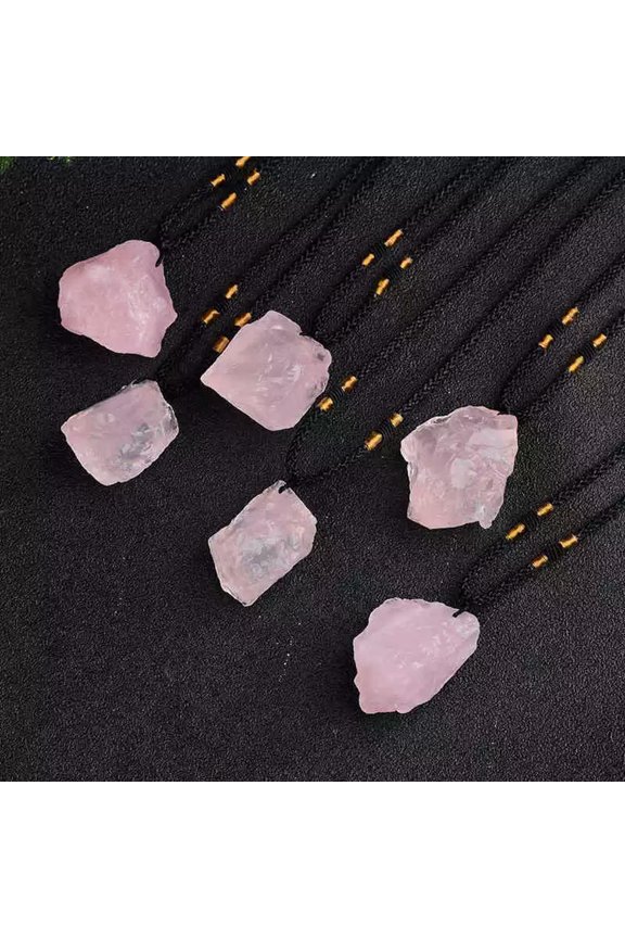 5pcs Natural Quartz Pink Crystal Gem Pendant Rough Stone Reiki Healing Necklace