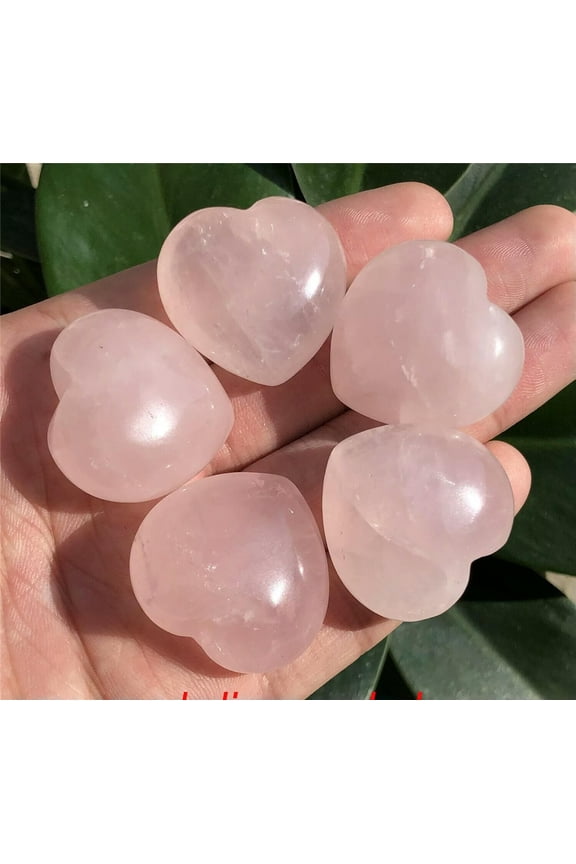 5pcs Natural Rose Quartz Hearts Quartz Crystal Pendant Carved Gem Reiki Healing