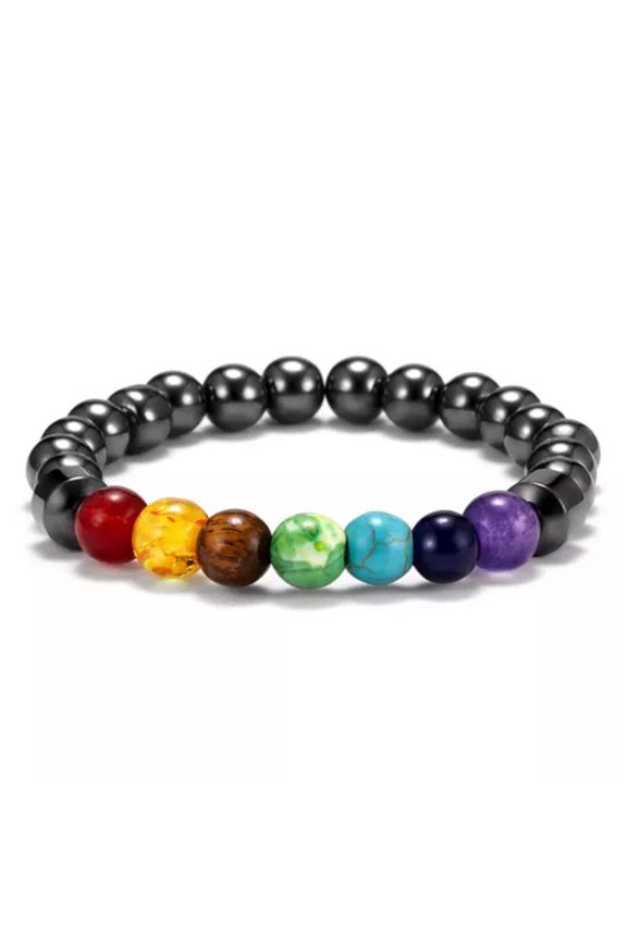 5pcs Natural Stone Hematite 7 Chakra Bracelet Healing Balance Bead Pain Relief-1PC