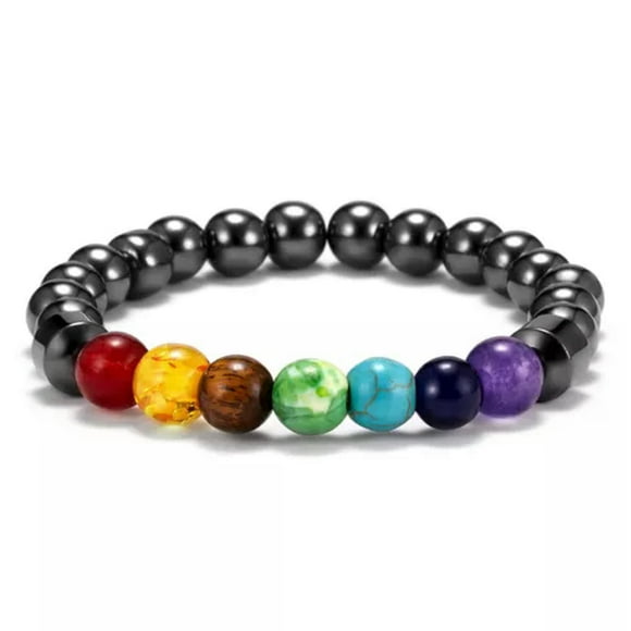 5pcs Natural Stone Hematite 7 Chakra Bracelet Healing Balance Bead Pain Relief-1PC