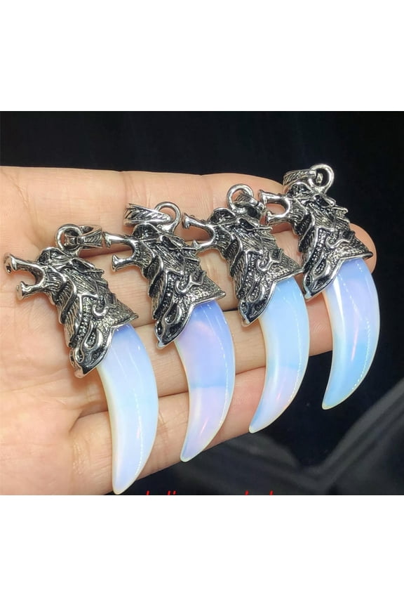 5pcs Synthetic Opalite Wolf Teeth Pendant Quartz Crystal Skull Carved Healing