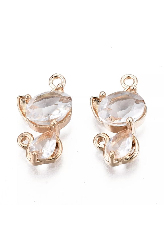 5x Cubic Zirconia Pendants Cat Light Gold Brass Charms Crystal 16x9x4.5mm