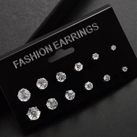 GKNET 6/12Pairs Stainless Steel Round Cubic Zirconia Stud Earrings Set Men Or Women-clear
