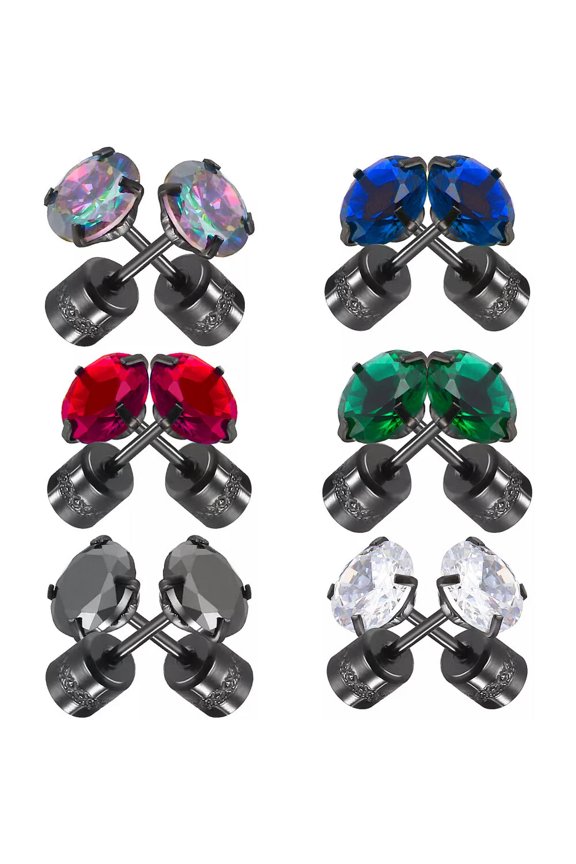 6 Pairs Titanium Earrings Fashion Studs Zircon Fashionable