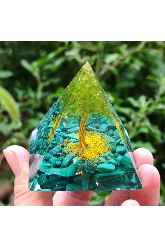 60mm Malachite Orgonite Pyramid Olivine Protection Crystal Healing Energy Orgone