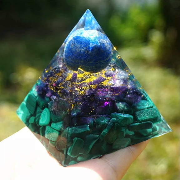 GKNET 6CM Malachite Orgonite Pyramid EMF Protection Crystal Healing Energy Orgone Gift