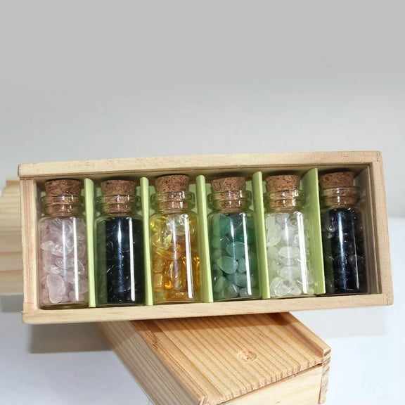 GKNET 6Pcs Lucky Wishing Drifting Bottle Natural Healing Crystal Grave Stone Gift Box-default