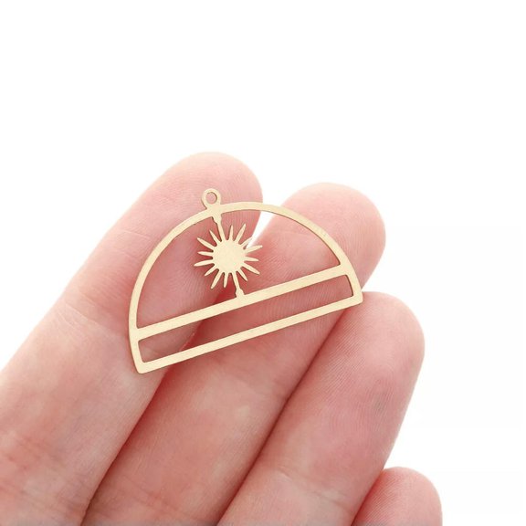 GKNET 6Pcs Raw Brass Half Circle Earring Charms,Arched Celestial Sun Pendant Jewelry