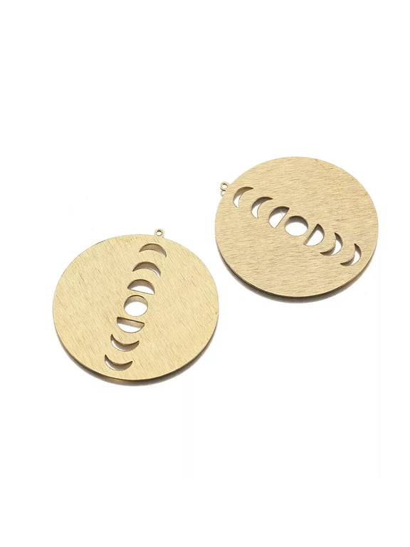 6X Brass Textured Celestial Moon Phases Pendant Charms For Diy Delicate Jewelry Making