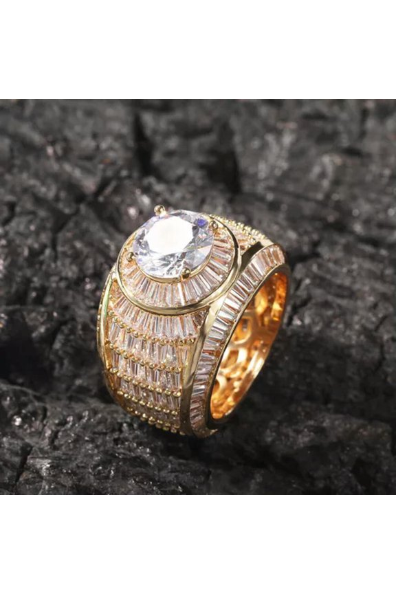 7-11# Hip Hop Rock Sugar Crystal Casting Ring 18K Real Gold Plated Finger Ring-8-Gold