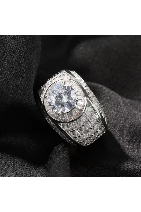 7-11# Hip Hop Rock Sugar Crystal Casting Ring 18K Real Gold Plated Finger Ring-8-Silver