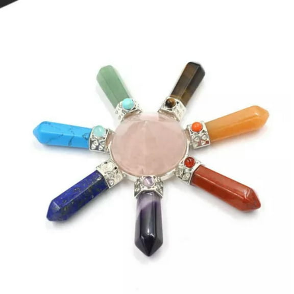 GKNET 7 Chakra Crystal Pyramid Energy Generator Spiritual Reiki Healing Gemstones-Rose Quartz