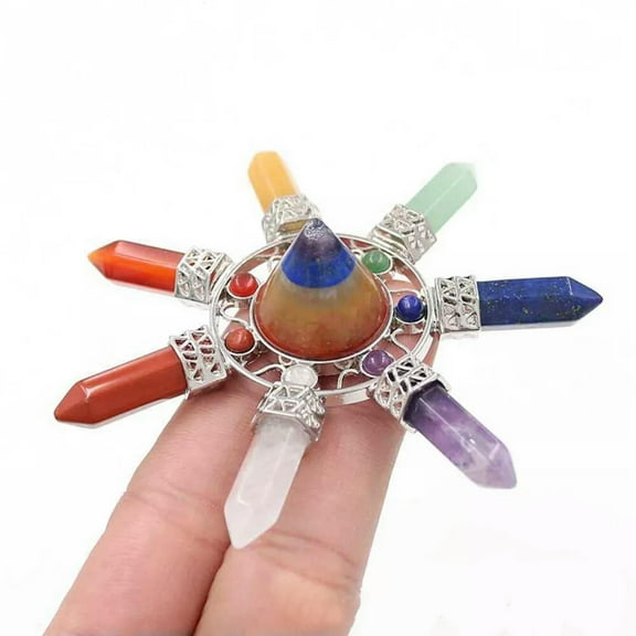 GKNET 7 Chakra Healing Crystal Pyramid Energy Generator Hexagon Point Stones Gemstone