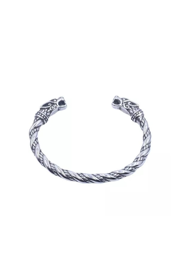 7 Inch Mens Stainless Steel Norse Viking Wolf Head Cuff Bracelet Arm Ring