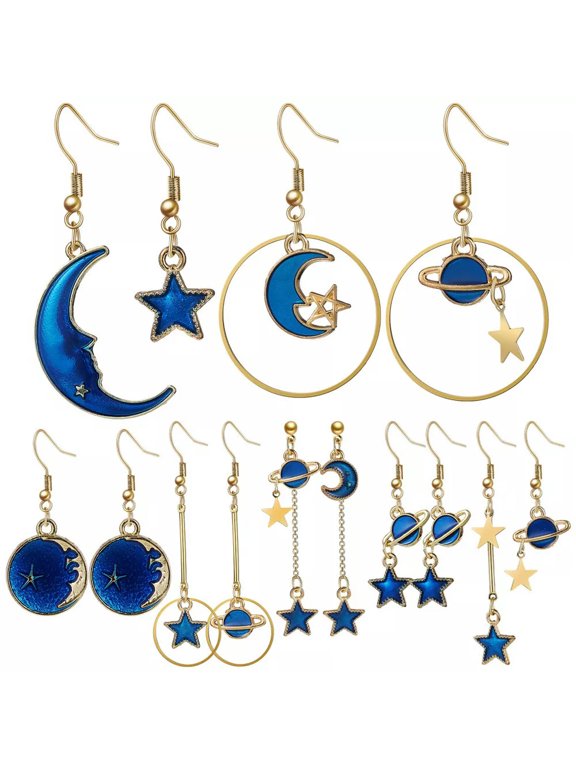 7 Pair Bohemian Earrings Moon Space Star Drop Planet Women Miss