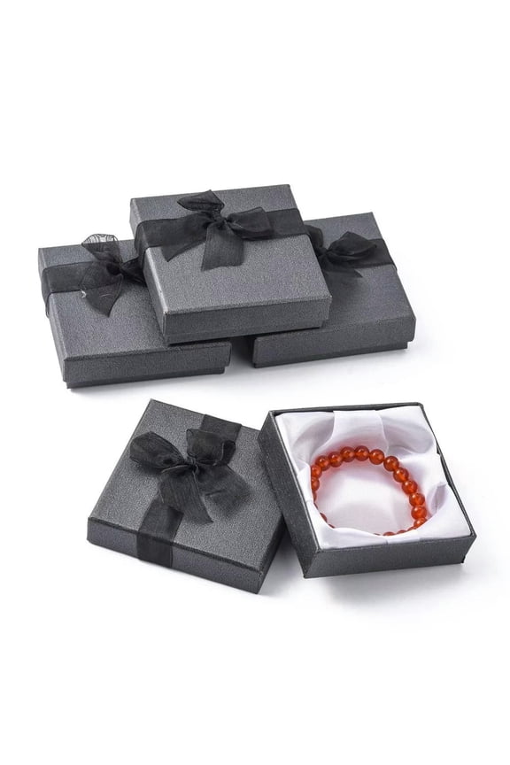 72pcs Bracelet Bangle Cardboard Boxes Square Gift Case Black Bowknot 3.5" 3.5"