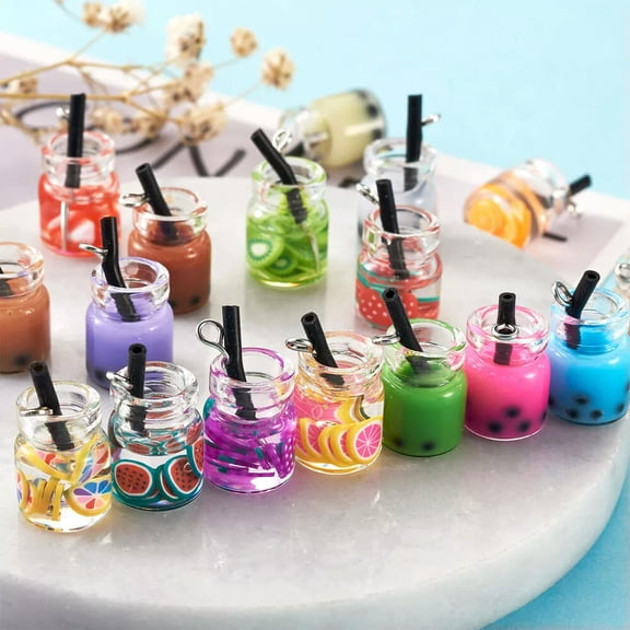 GKNET 76Pcs Milk Tea Fruit Tea Charms Resin Mini Bottle Boba Juice Drinks Pendants