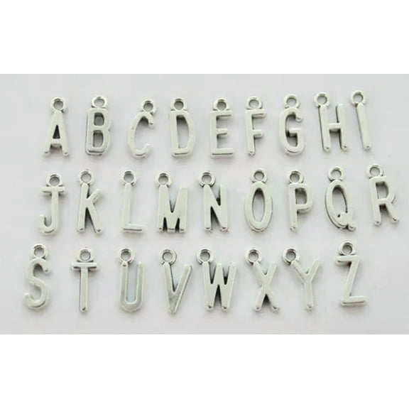 GKNET 78PCS Assorted of Antiqued Silver/Gold /BronzAlphabet Letter Charms-#22929-Antiqued Silver