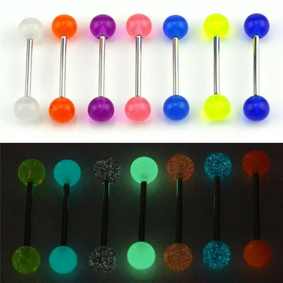 GKNET 7PCS/Set Glow In The Dark Luminous Barbell Tongue Rings Body Piercing