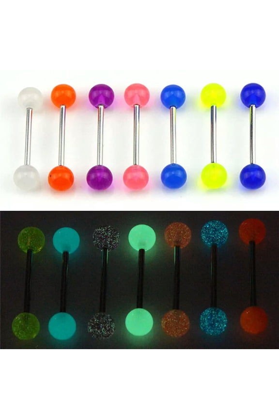 7PCS/Set Glow In The Dark Luminous Barbell Tongue Rings Body Piercing