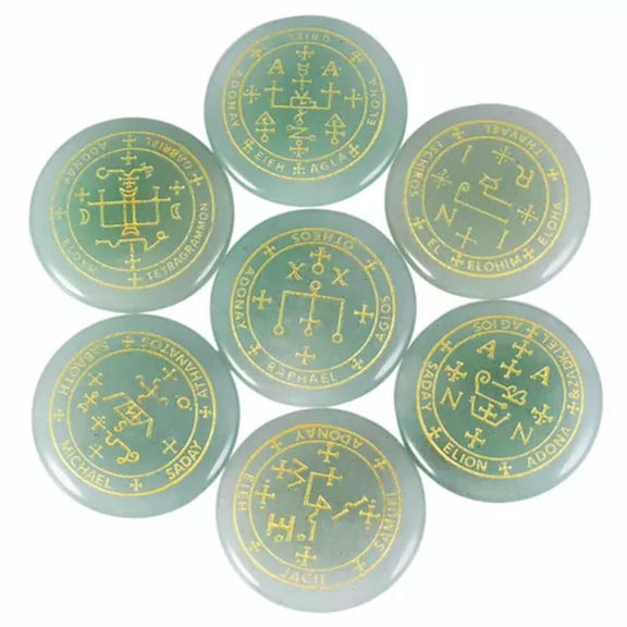 GKNET 7Pcs Natural Crystal Palm Stone Engraved Circle Magic Archangel Healing Amulet-Aventurine