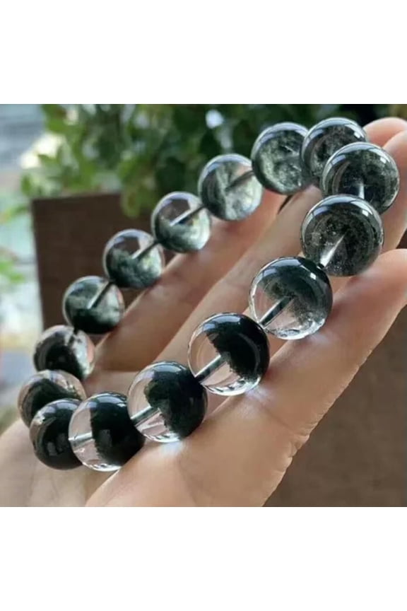 8-14mm Brazil Natural Green Phantom Ghost Quartz Crystal Round Beads Bracelet-14mm