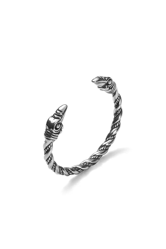 8 Inch Mens Stainless Steel Norse Viking Raven Bangle Bracelet Arm Ring